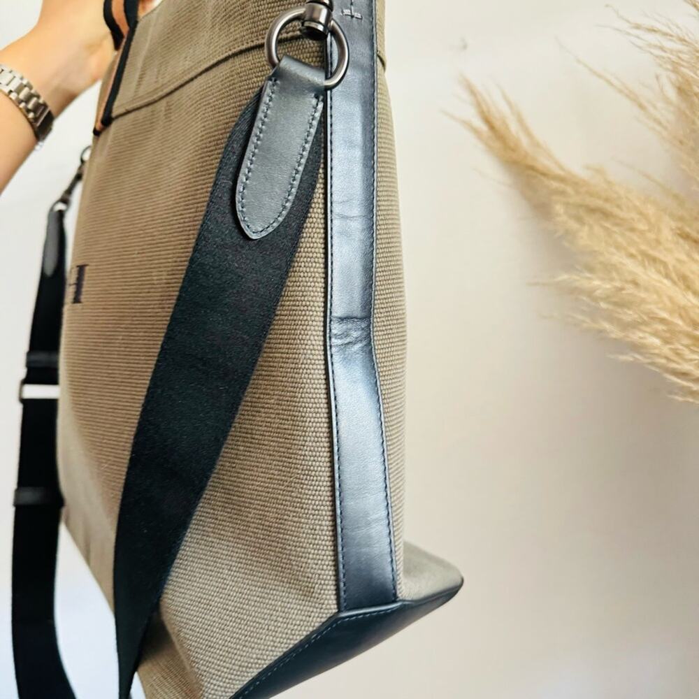 COACH UNISEX Olive Green Black Canvas Leather Zip Travel Shoulder Tote Bag 43 - Picture 6 of 16